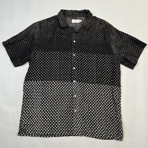 Onia Shirt Mens Large Black White Triangle Print Linen Short Sleeve Button Up